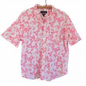 Crown & Ivy Mens Pink Floral Hawaiian Style Camp Shirt Short-Sleeve Large